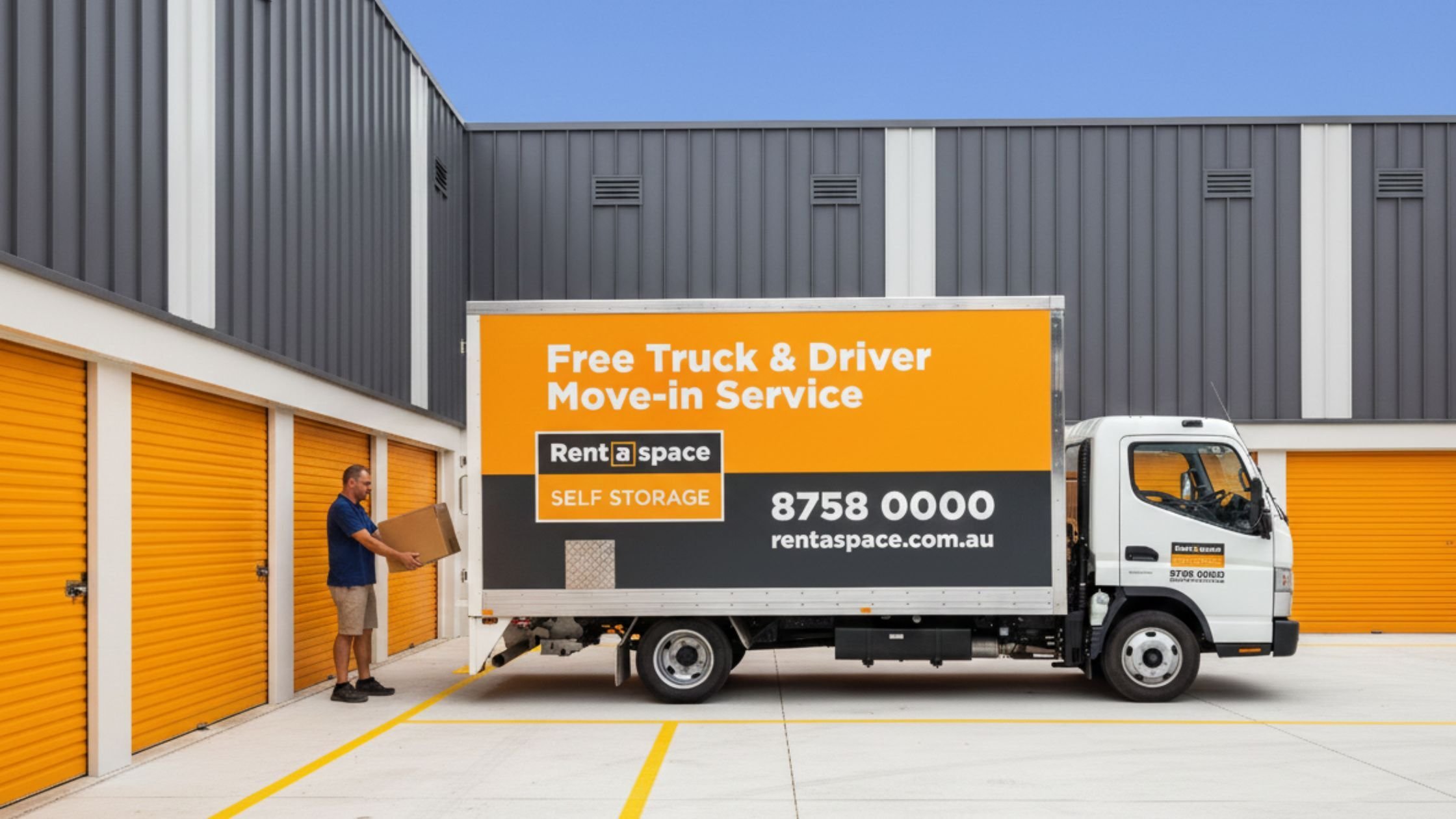 A customer unloading the Rent a Space truck to move his supplies in his new unit