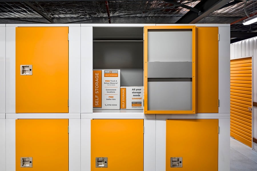 Self Storage Locker Units Open with Box